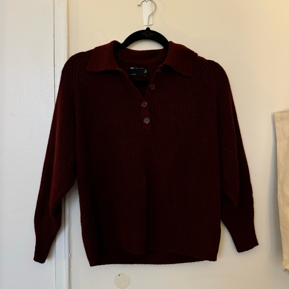❌ SOLD ❌ ASOS Design Burgundy Knit Collared Sweater - Picture 2 of 5